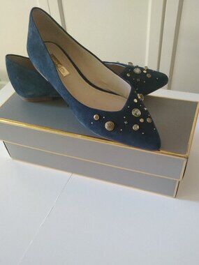Louise et Cie Navy Blue Suede Jeweled Flat Pumps, size 7